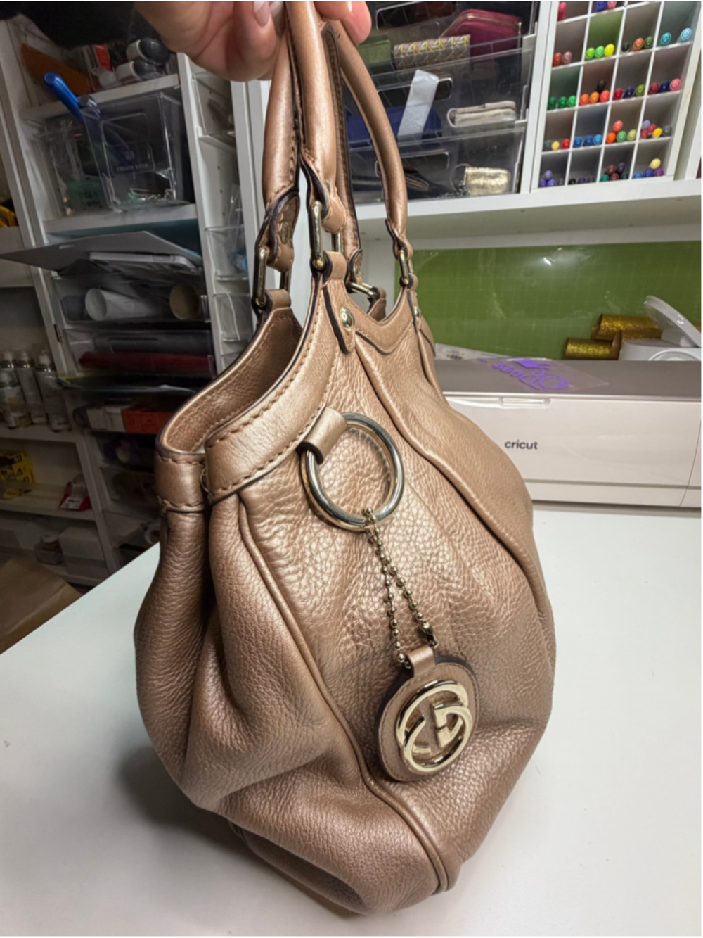 Women's Gucci Leather Satchel Handbag One Size Gold - Picture 2 of 12